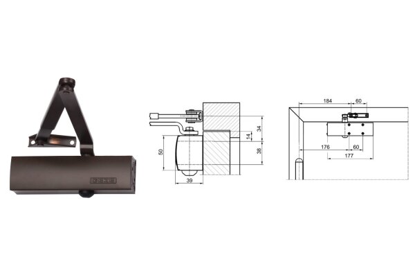 Samozamykacz drzwiowy TS1500 z ramieniem standardowym GEZE Brązowy