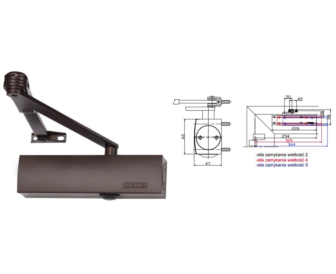 Samozamykacz drzwiowy TS2000 VBC z ramieniem z funkcją STOP- fot-