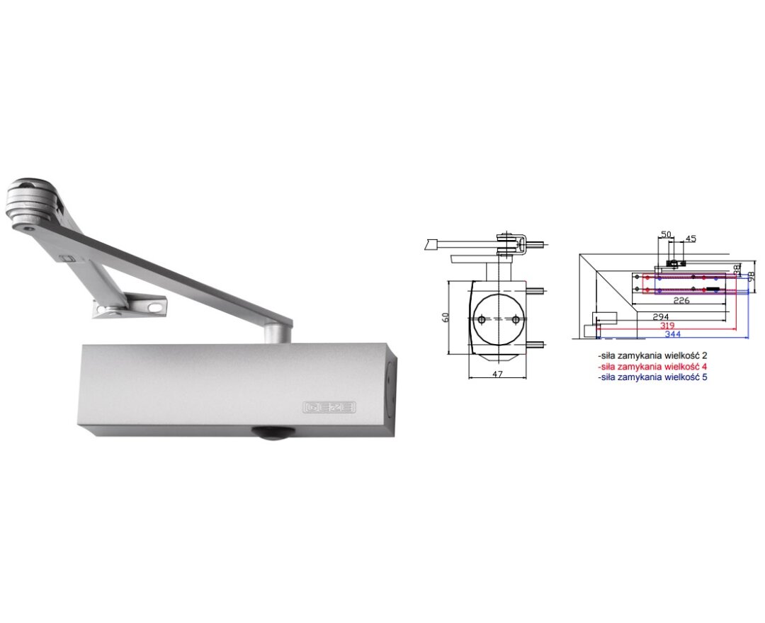 Samozamykacz drzwiowy TS2000 VBC z ramieniem z funkcją STOP- fot-