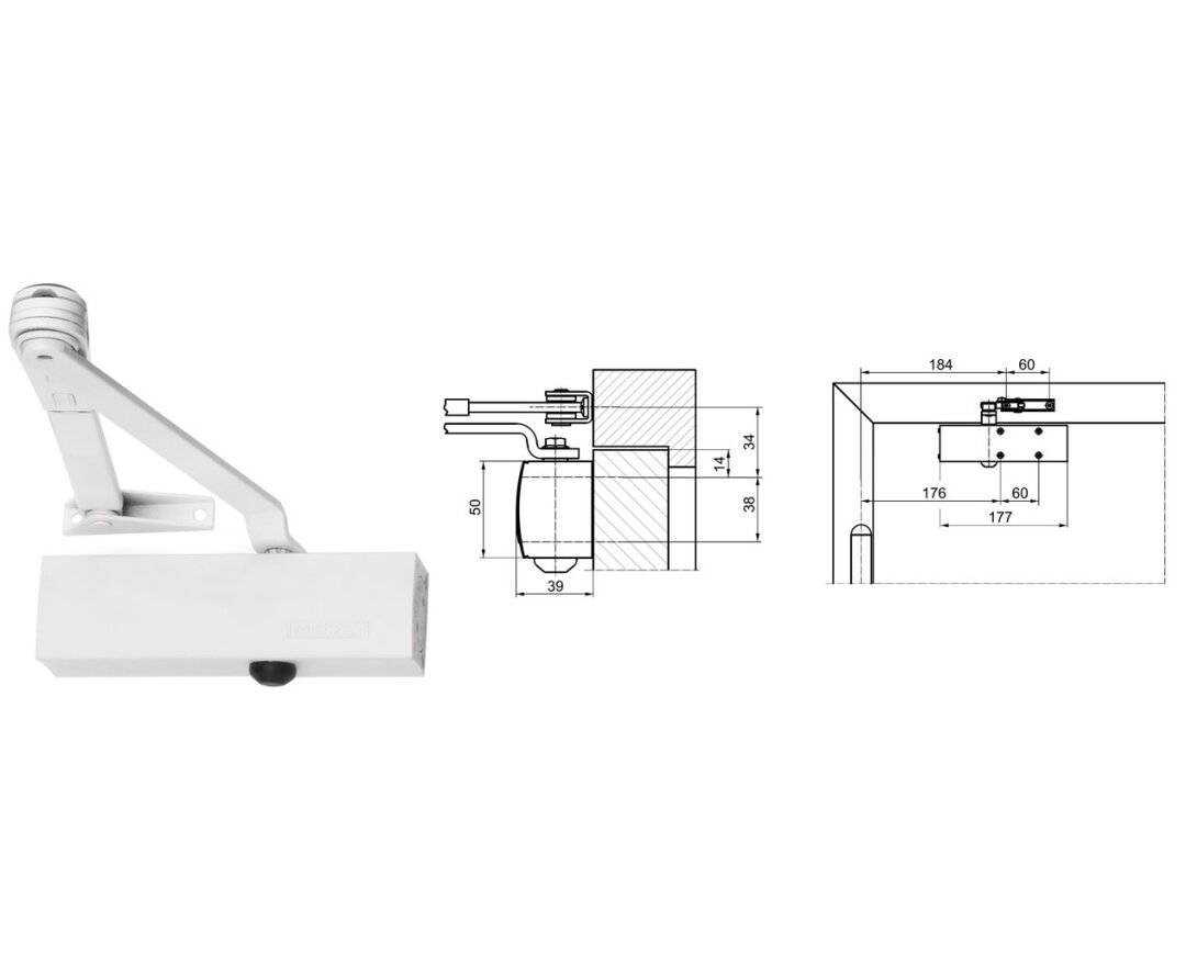 Samozamykacz drzwiowy TS1500 z ramieniem z funkcją STOP- fot-