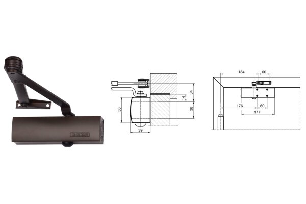 Samozamykacz drzwiowy TS1500 z ramieniem z funkcją STOP GEZE Brązowy