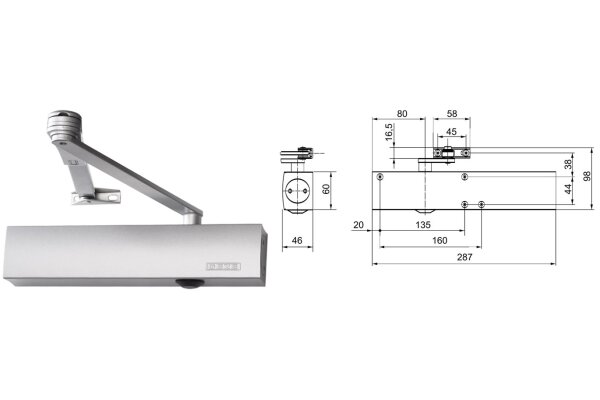 Samozamykacz drzwiowy TS4000 z ramieniem z funkcją STOP GEZE Srebrny