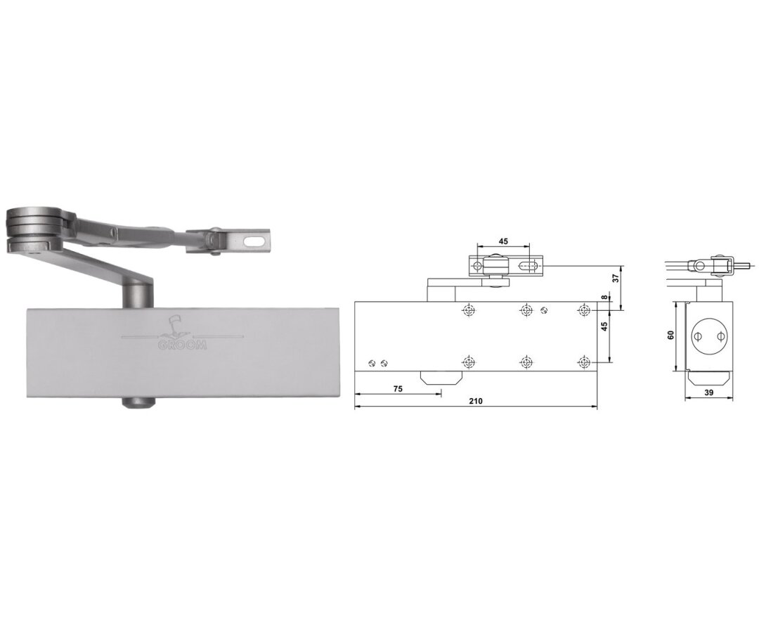 Samozamykacz drzwiowy GR200 Groom z ramieniem z funkcją STOP- fot-