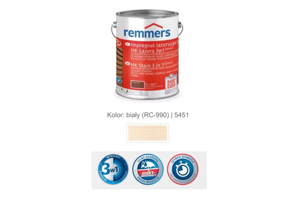 Impregnat lazurujący HK-Lazura 3w1 [plus] 5L remmers Biały