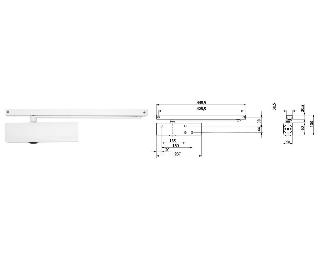 Samozamykacz drzwiowy TS3000 z szyną ślizgową S- fot-