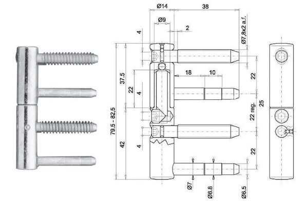 Zawias do drzwi Exacta @14mm - regulowany w 3 płaszczyznach OTLAV