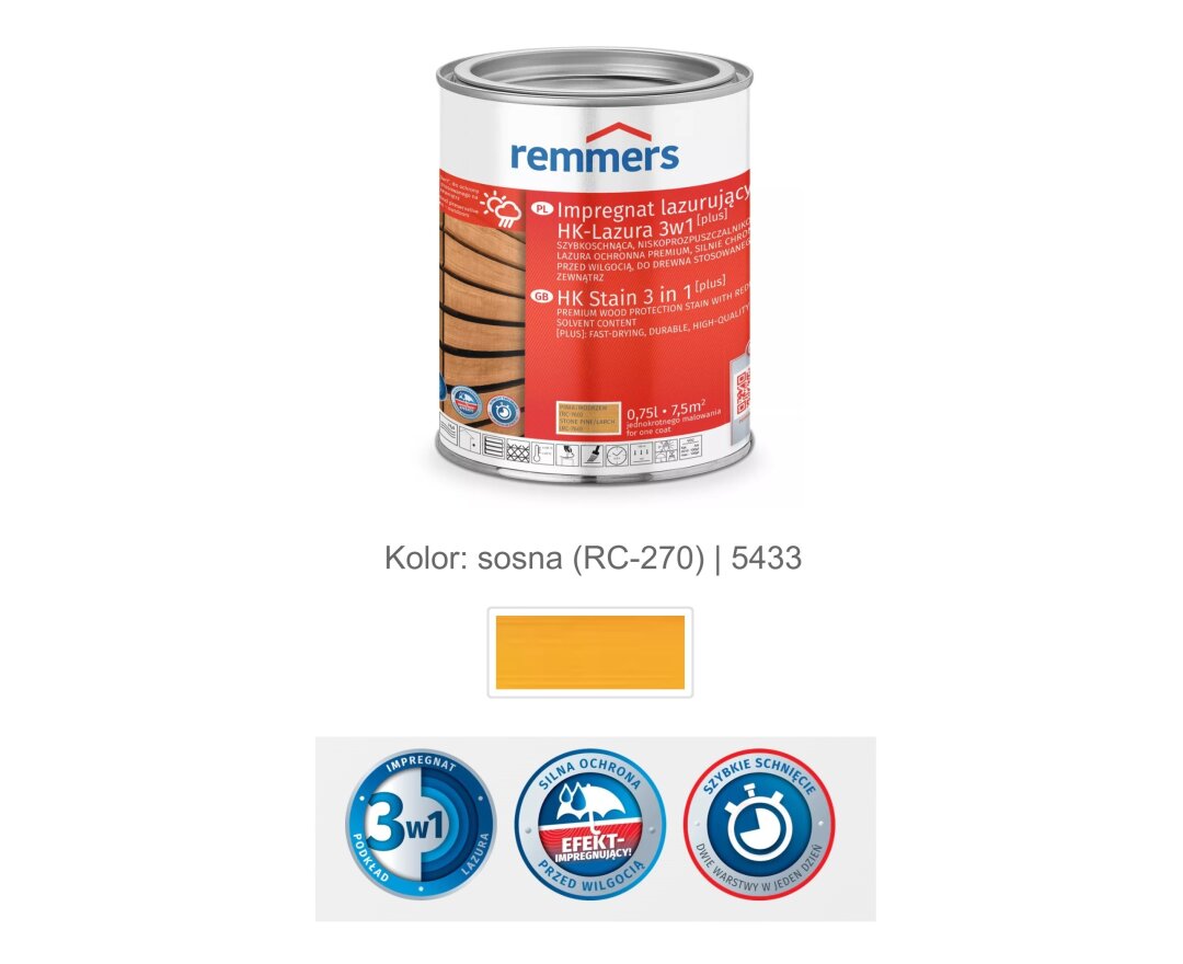 Impregnat lazurujący HK-Lazura 3w1 [plus] 0,75L- fot-