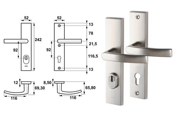 Klamka drzwiowa Odin na szyldzie PZ AXA Inox