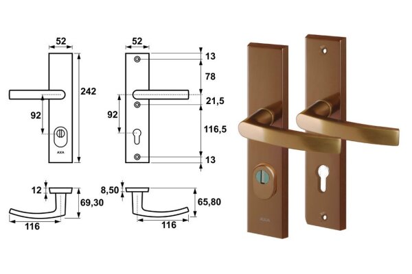 Klamka drzwiowa Odin na szyldzie PZ AXA Złoto stare