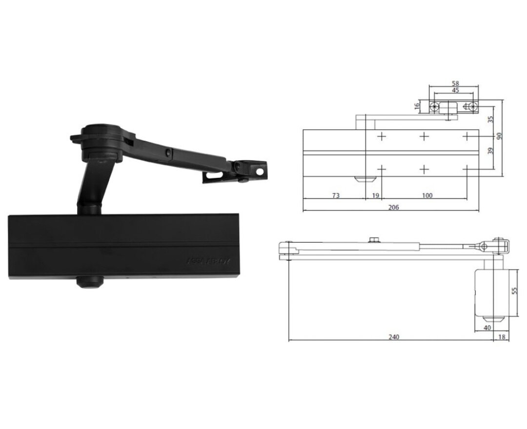 Samozamykacz drzwiowy DC140 z ramieniem z funkcją STOP- fot-