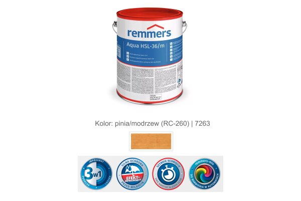 Aqua HSL-36/m-Profi-Holzschutz-Lasur 3in1 2,5L remmers Pinia/Modrzew