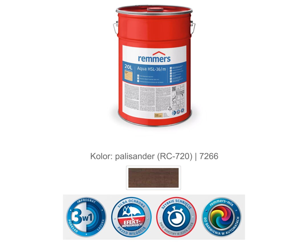 Aqua HSL-36/m-Profi-Holzschutz-Lasur 3in1 20L- fot-