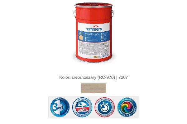 Aqua HSL-36/m-Profi-Holzschutz-Lasur 3in1 20L remmers srebrnoszary