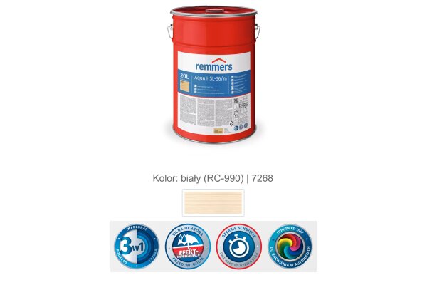 Aqua HSL-36/m-Profi-Holzschutz-Lasur 3in1 20L remmers Biały