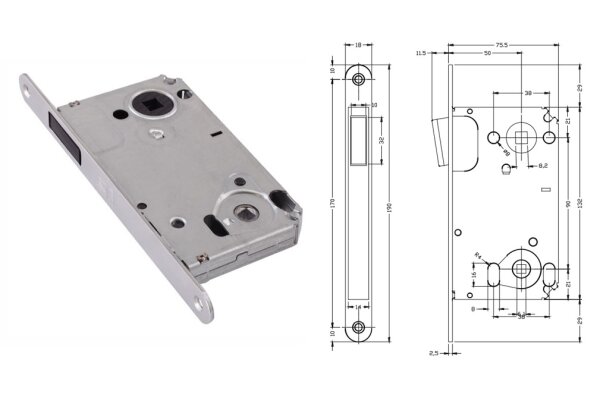 Zamek magnetyczny do drzwi wewnętrznych B-Twin WC Hafele Satyna