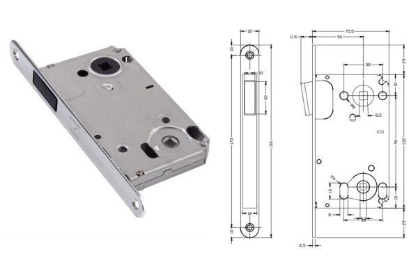 Zamek magnetyczny do drzwi wewnętrznych B-Twin WC Hafele Chrom