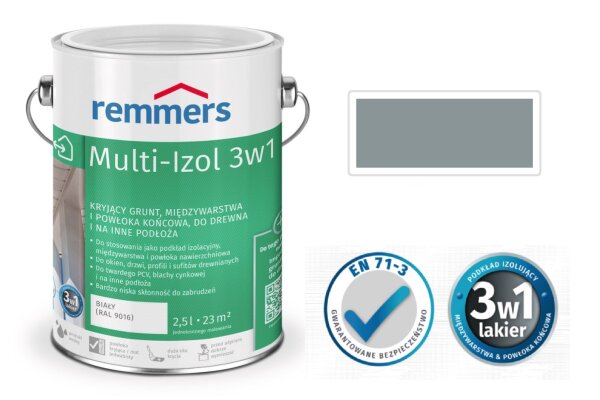 Wodny Lakier izolujący do drewna Multi-Izol 3w1 0,375L remmers srebrnoszary