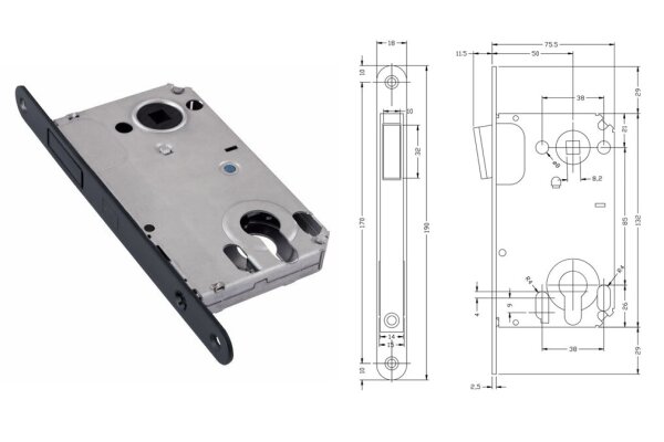 Zamek magnetyczny do drzwi wewnętrznych B-Twin PZ Hafele Czarny