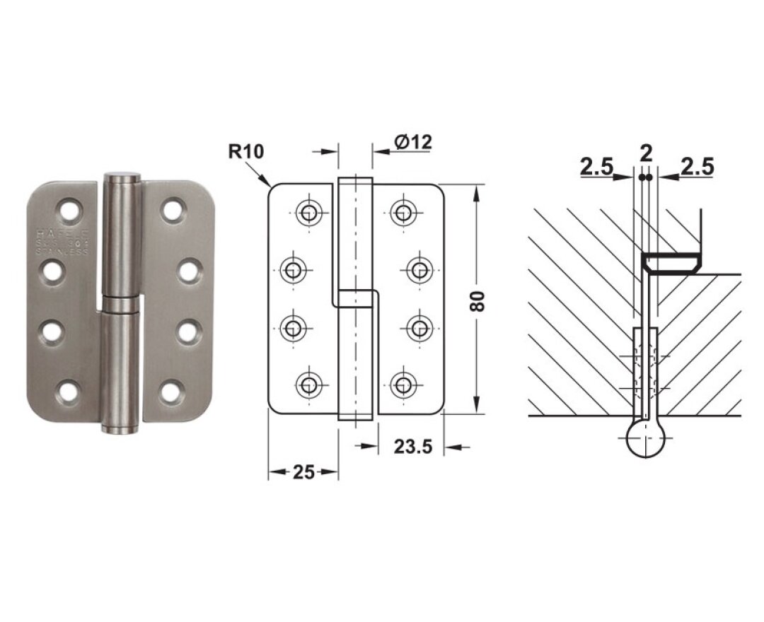 Zawias nawierzchniowy 80x62 mm prawy- fot-