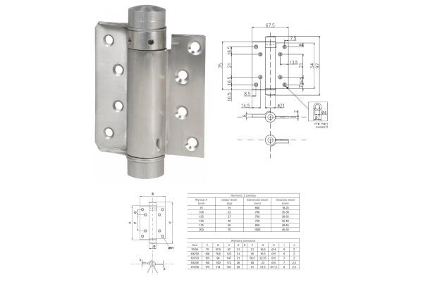 ZAWIAS WAHADŁOWY JEDNOKIERUNKOWY 75mm UE Nikiel