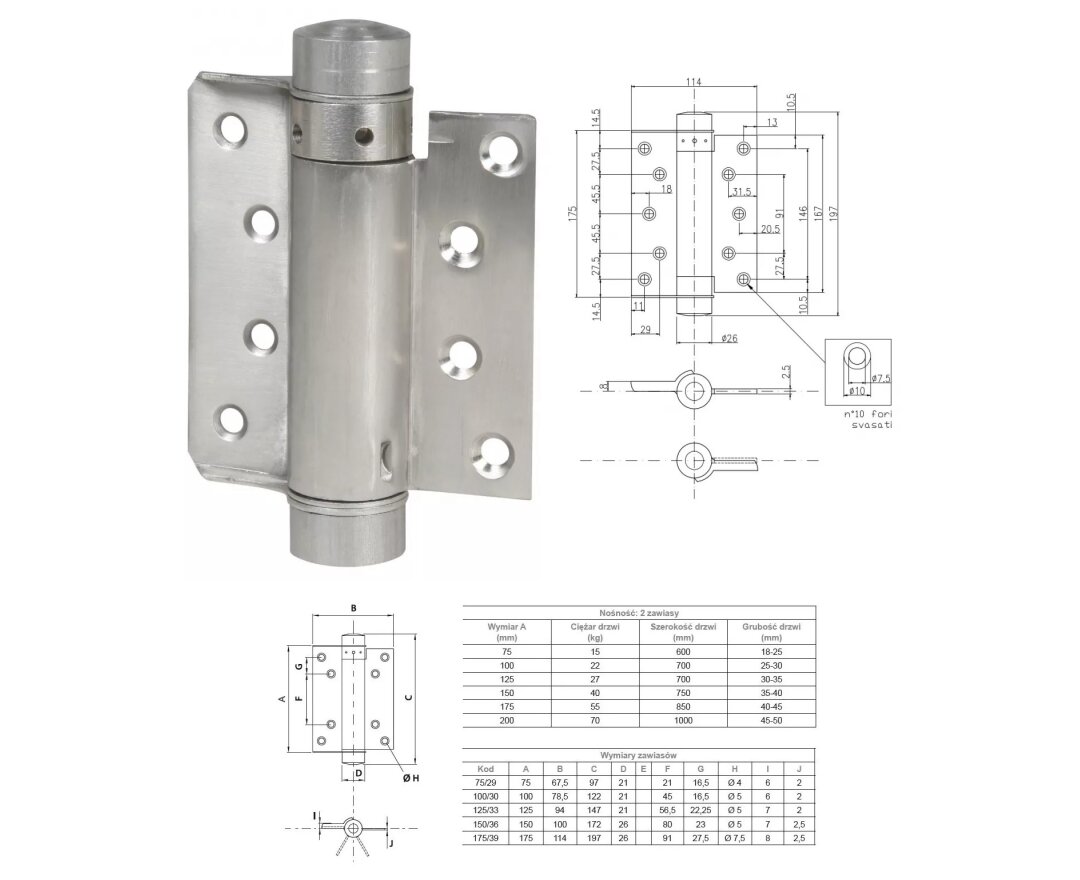 ZAWIAS WAHADŁOWY JEDNOKIERUNKOWY 175mm- fot-