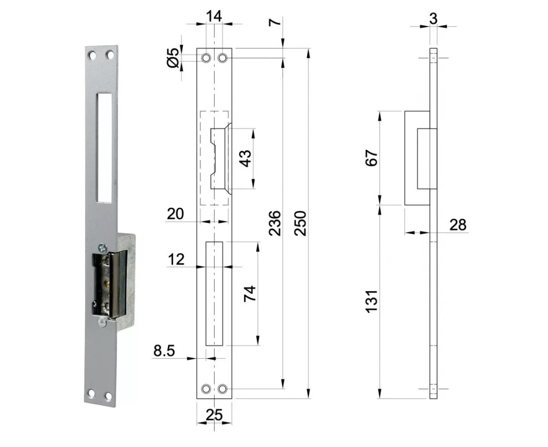 ELEKTROZACZEP Z PAMIĘCIĄ, 250x25mm, LAKIEROWANY SREBRNY- fot-