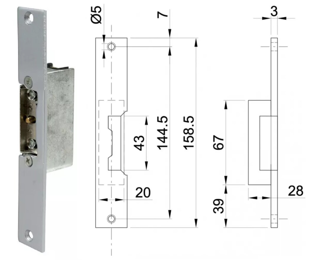 ELEKTROZACZEP Z PAMIĘCIĄ, 158x25mm, LAKIEROWANY SREBRNY- fot-