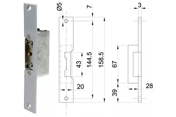 ELEKTROZACZEP Z PAMIĘCIĄ, 158x25mm, LAKIEROWANY SREBRNY UE