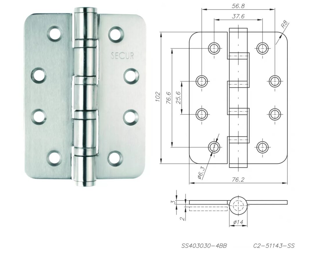 ZAWIAS SPLATANY ZAOKRĄGLONY 102x76mm 3 szt.- fot-