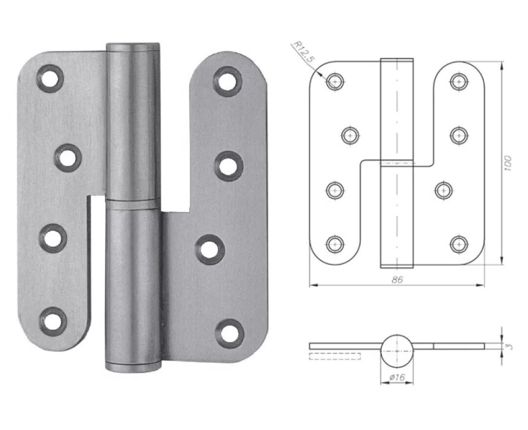 ZAWIAS ROZŁĄCZNY ZAOKRAGLONY 100x86mm LEWY 3 szt.- fot-