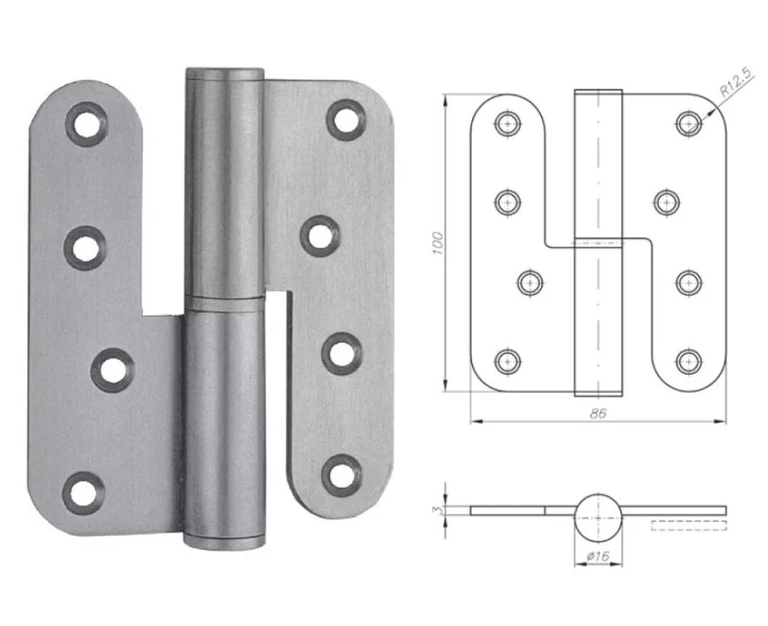 ZAWIAS ROZŁĄCZNY ZAOKRAGLONY 100x86mm PRAWY 3 szt.- fot-