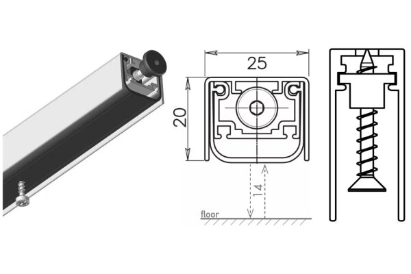 USZCZELKA OPADAJĄCA ACOUSTIC ALU 1030mm (>880mm) [K5-240-1GA-1030] UE Srebrny