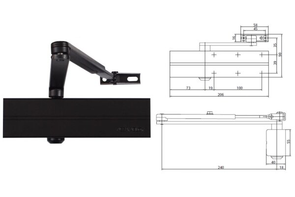 Samozamykacz drzwiowy DC140 z ramieniem Assa Abloy Czarny