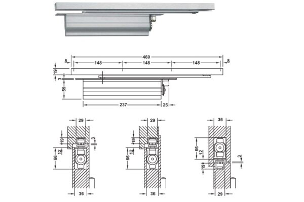 Samozamykacz niewidoczny DCL33 bez blokady otwarcia Hafele Srebrny