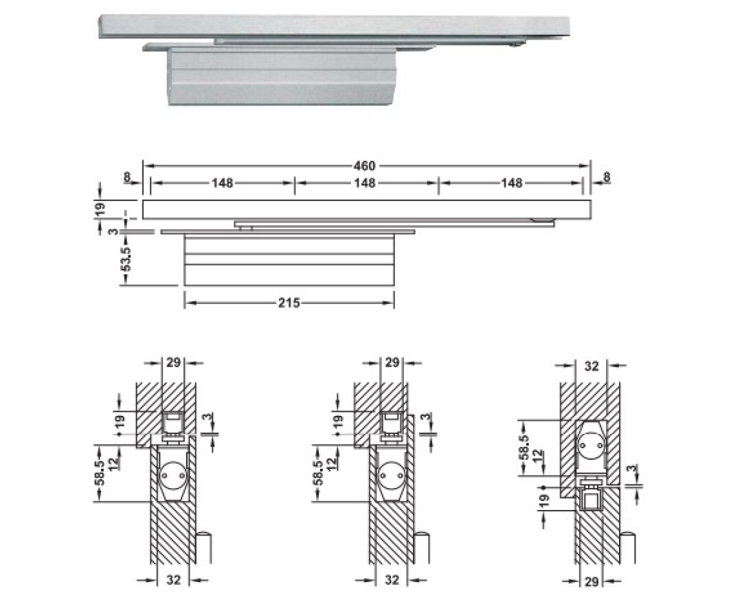 Samozamykacz niewidoczny DCL34 z blokadą otwarcia- fot-