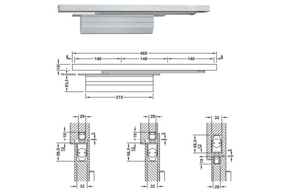 Samozamykacz niewidoczny DCL34 bez blokady otwarcia Hafele Srebrny