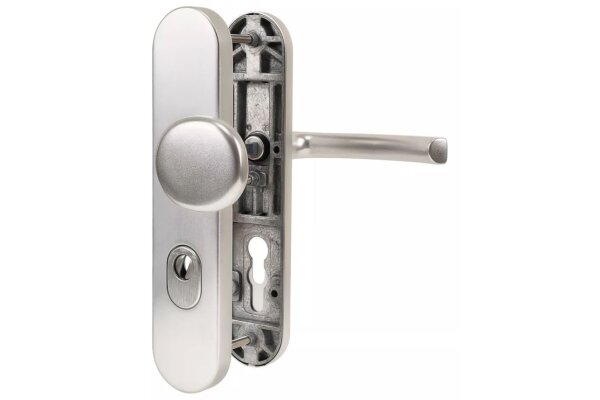 KLAMKO-GAŁKA LOGO 92WB Z ZABEZPIECZENIEM (ZA) (F1) [GD 85-95mm] UE Srebrny