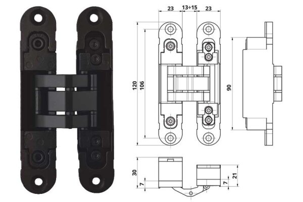 Zawias do drzwi INVISACTA 230 3D bez nakładek OTLAV Czarny matowy