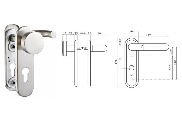 KLAMKO-GAŁKA 72WB 45x170 mm, PPOŻ. ISEO Stal nierdzewna