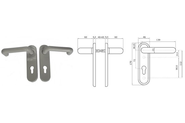 KLAMKA 72WB 45x170 mm, PPOŻ. ISEO Szary