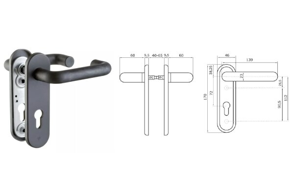 KLAMKA 72WB 45x170 mm, PPOŻ. ISEO Czarny