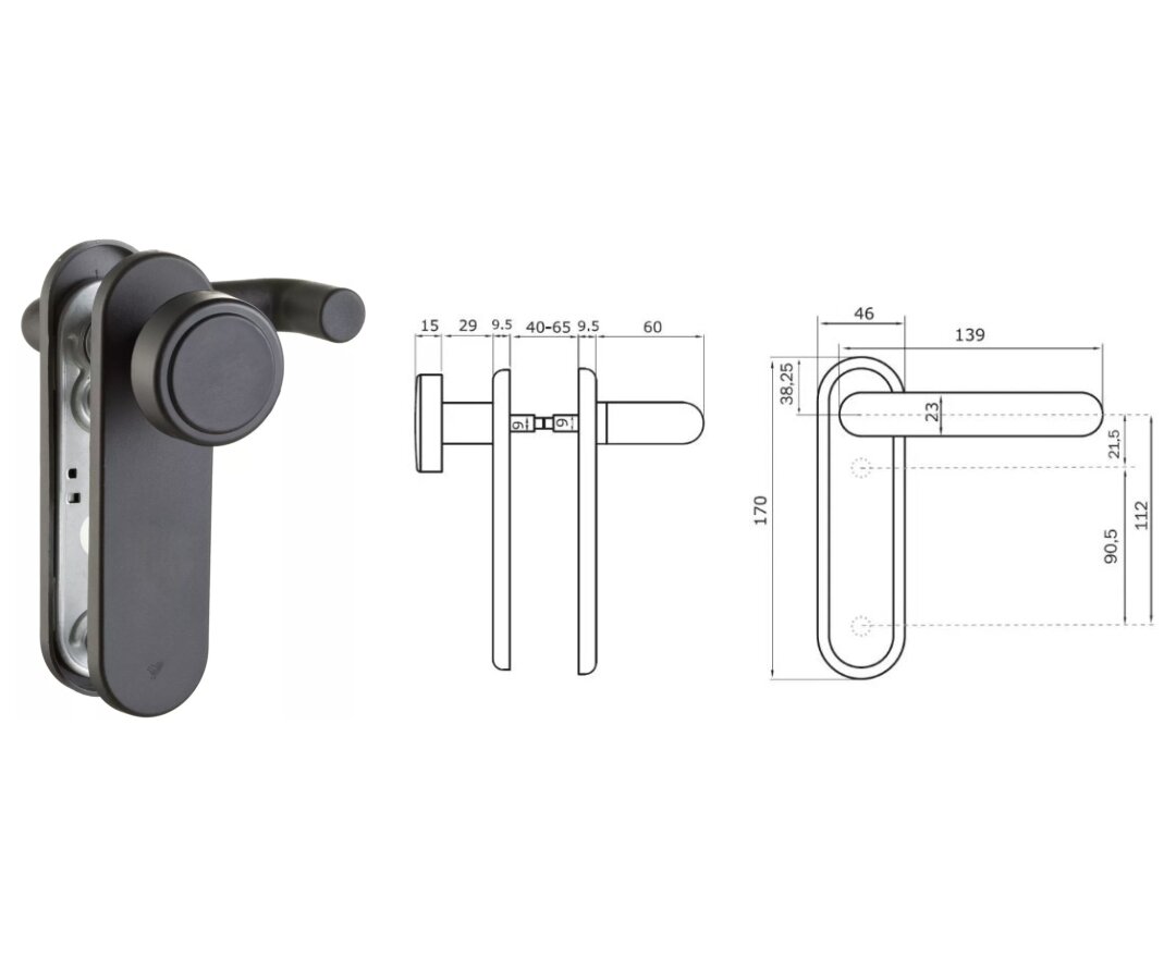 KLAMKO-GAŁKA BEZ OTWORU 45x170 mm, PPOŻ.- fot-