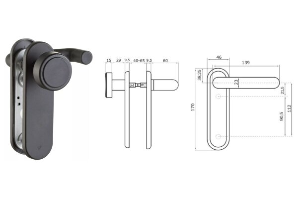 KLAMKO-GAŁKA BEZ OTWORU 45x170 mm, PPOŻ. ISEO Czarny mat
