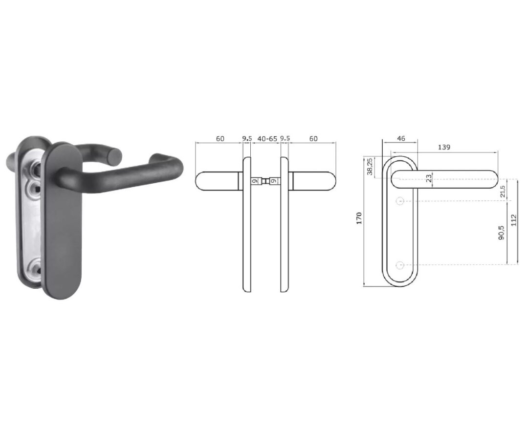 KLAMKA BEZ OTWORU 45x170 mm, PPOŻ.- fot-