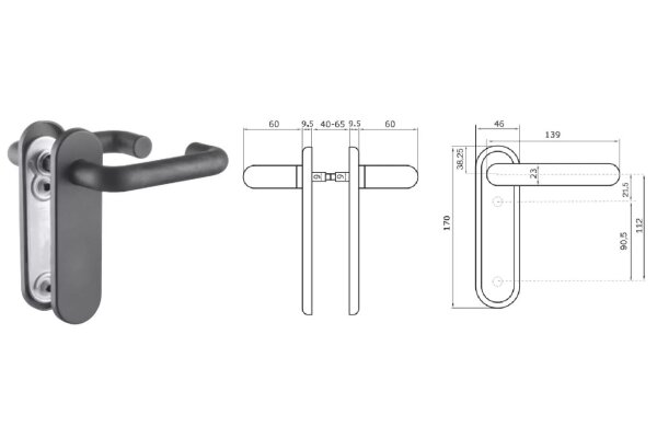 KLAMKA BEZ OTWORU 45x170 mm, PPOŻ. ISEO Czarny