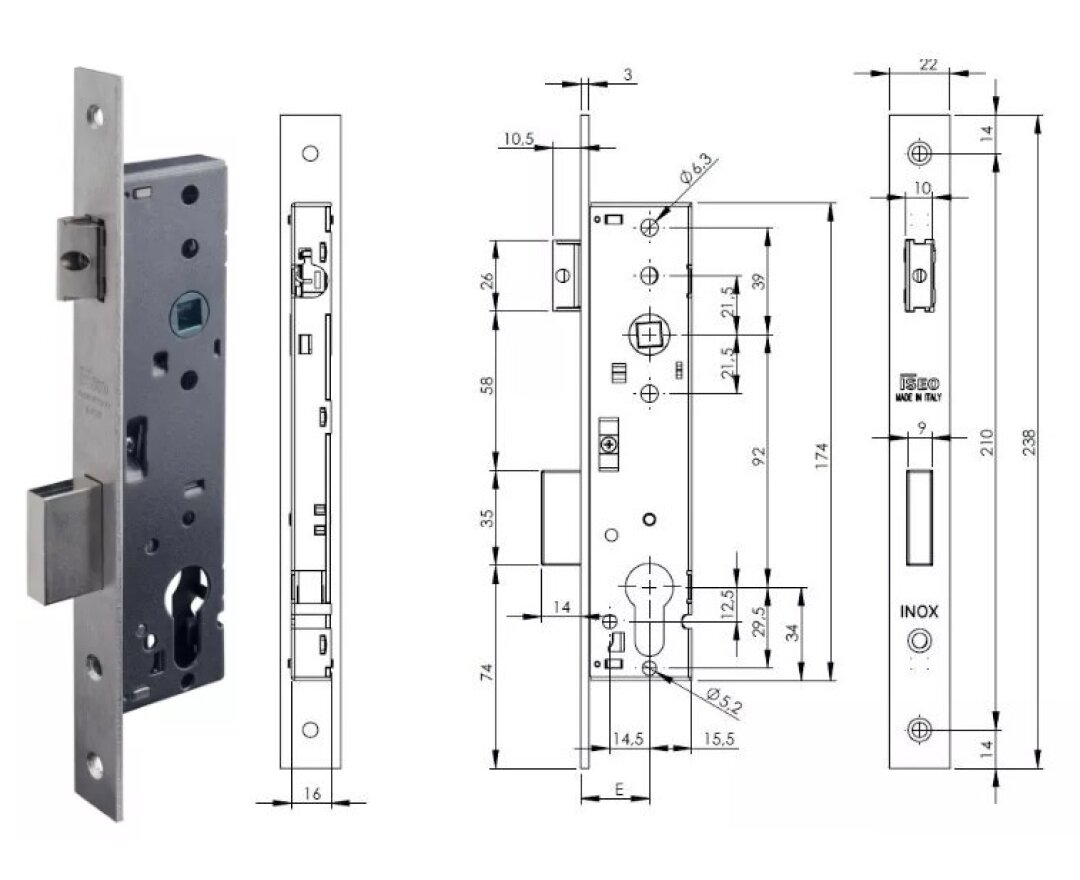 ZAMEK 92WB, E=25mm, 238x22x3mm- fot-
