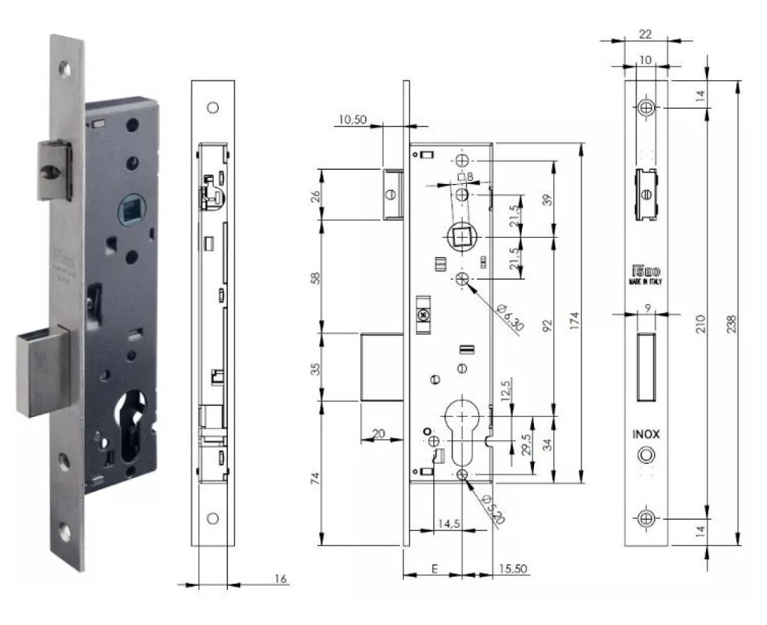 ZAMEK 92WB, E=30mm, 238x22x3mm- fot-