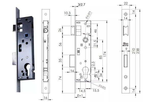 ZAMEK 85WB, E=25mm, 238x22x3mm ISEO Stal nierdzewna