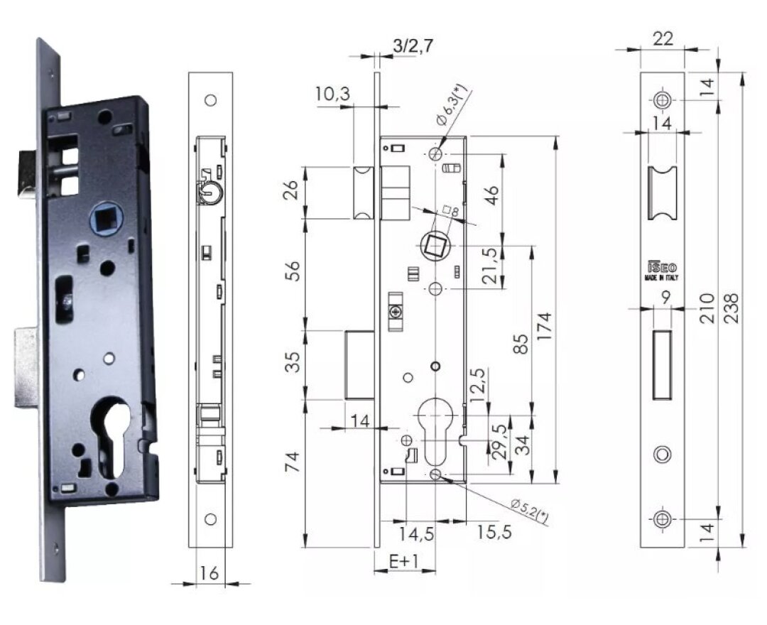 ZAMEK 85WB, E=30mm, 238x22x3mm- fot-