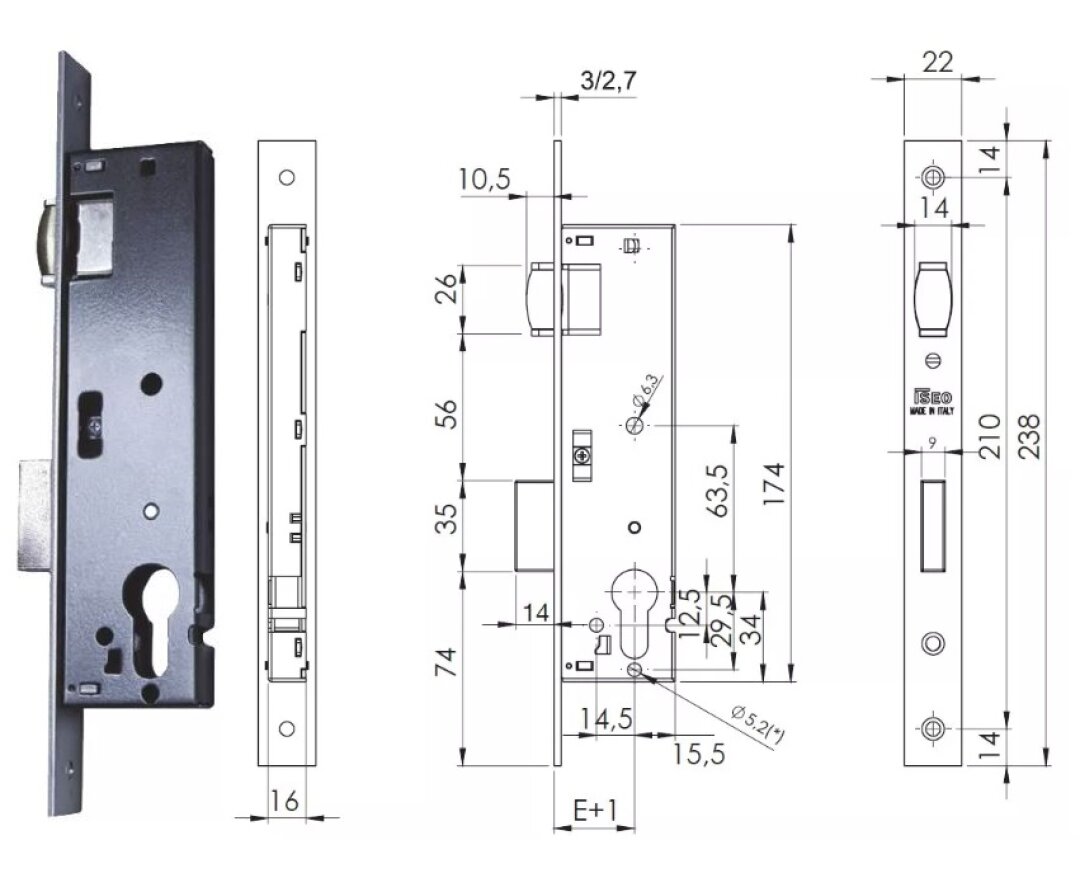 ZAMEK 85WB, E=25mm, ROLKA, 238x22x3mm- fot-